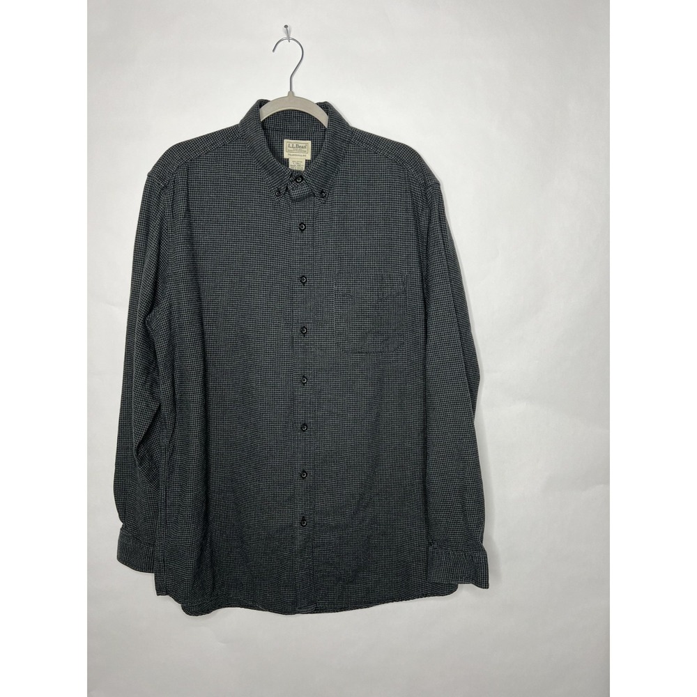 L.L. Bean Shirt Mens LT Gray Check Flannel Button Down Long Sleeve Chest Pocket
